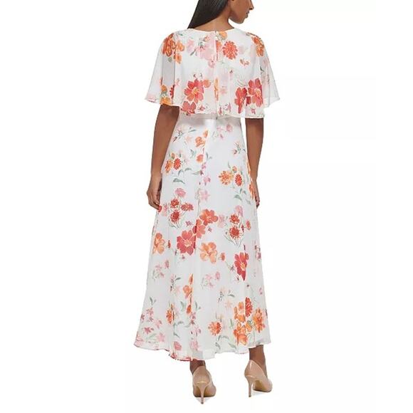 Calvin Klein floral Flutter sleeve Maxi dress white floral Sz 2 Feminine modest - Picture 2 of 12
